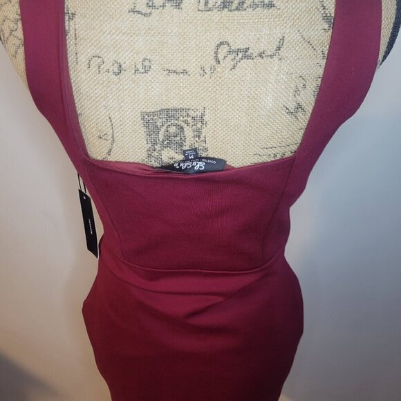 NWT Lulu's Social Sensation Burgundy Square Neck Mini Bodycon Dress Medium - Picture 7 of 11